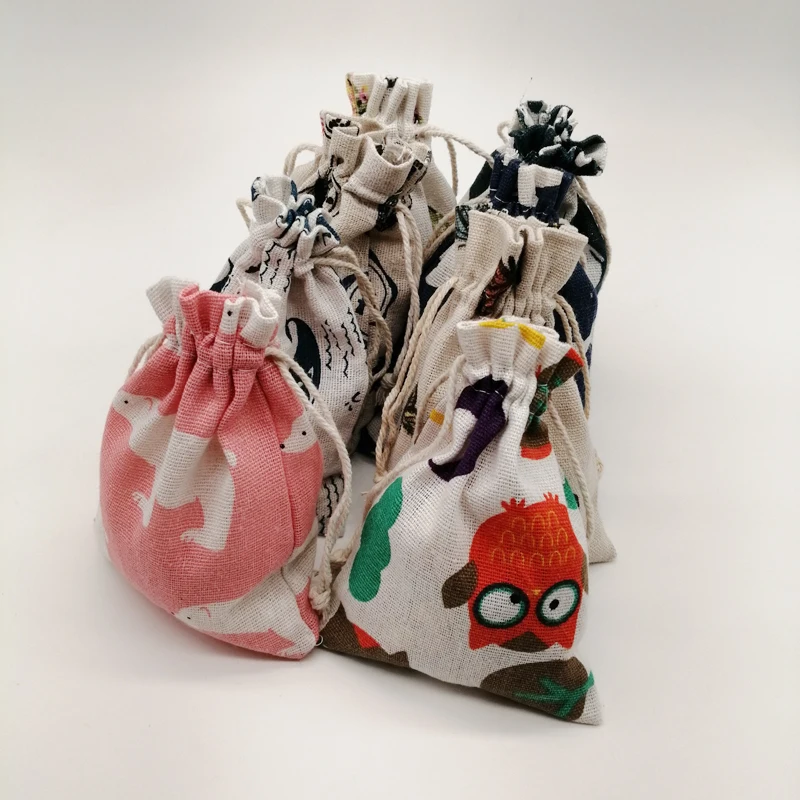 5 шт. Джутовый мешок с рисунком, Хлопковый мешок с завязками, Рождественские подарочные пакеты для ювелирных изделий, Подарочные упаковочные пакеты, Свадебные мешочки, сделай сам