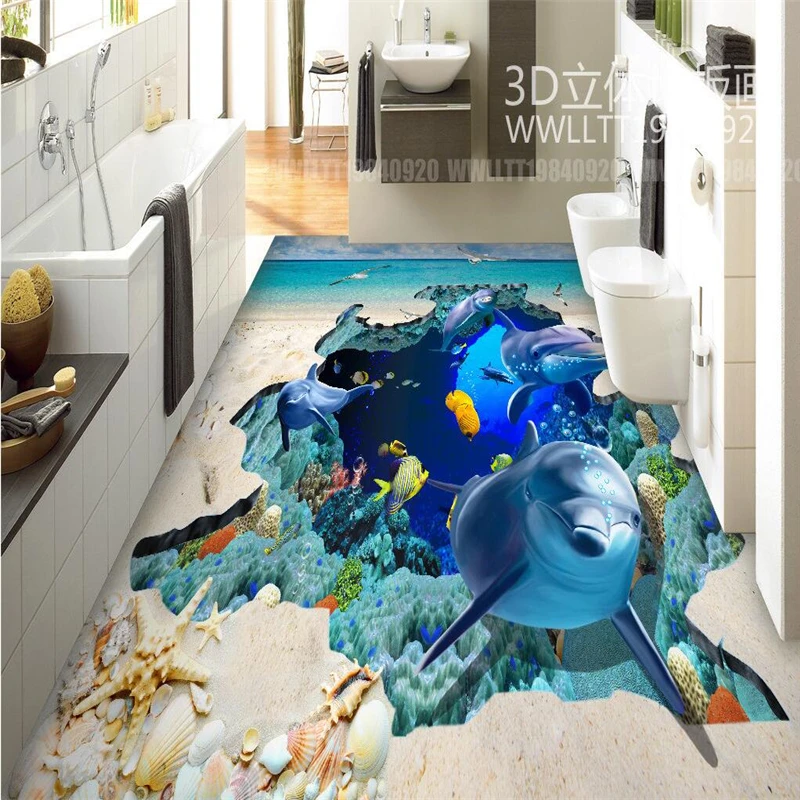 beibehang Дельфин, кит, океан, самоклеящиеся 3D обои для пола, 3D полы, водонепроницаемые обои для стен, домашний декор