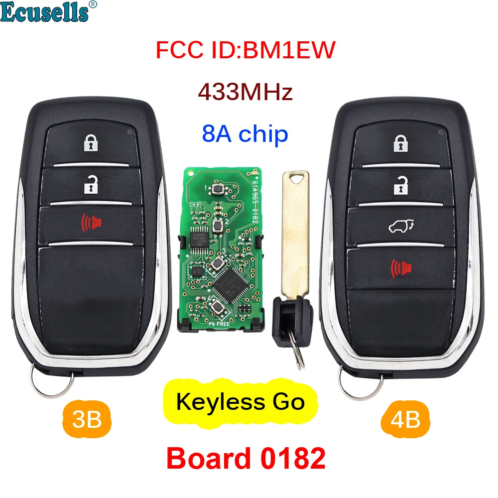 Ecusells 3/4 Кнопки Smart Keyless Go Дистанционный ключ 433 МГц 8A Чип для Toyota Hilux Fortuner FCC ID: Плата BM1EW 0182