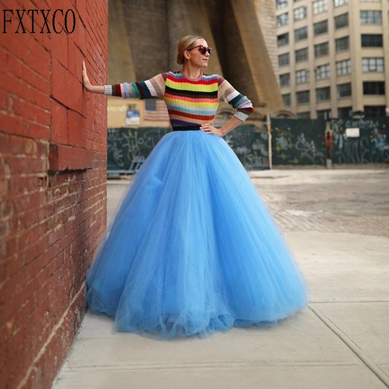 Fahion High Street, детская голубая юбка для бального платья на заказ, Многоуровневые Длинные тюлевые женские юбки 2020 mujer faldas