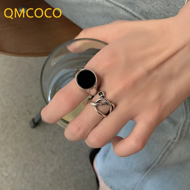 QMCOCO Минималистичное кольцо Серебряного цвета Для женщин, Модное Креативное Многослойное кольцо в стиле панк с геометрическим Крестом, Вечерние ювелирные изделия, изысканные подарки