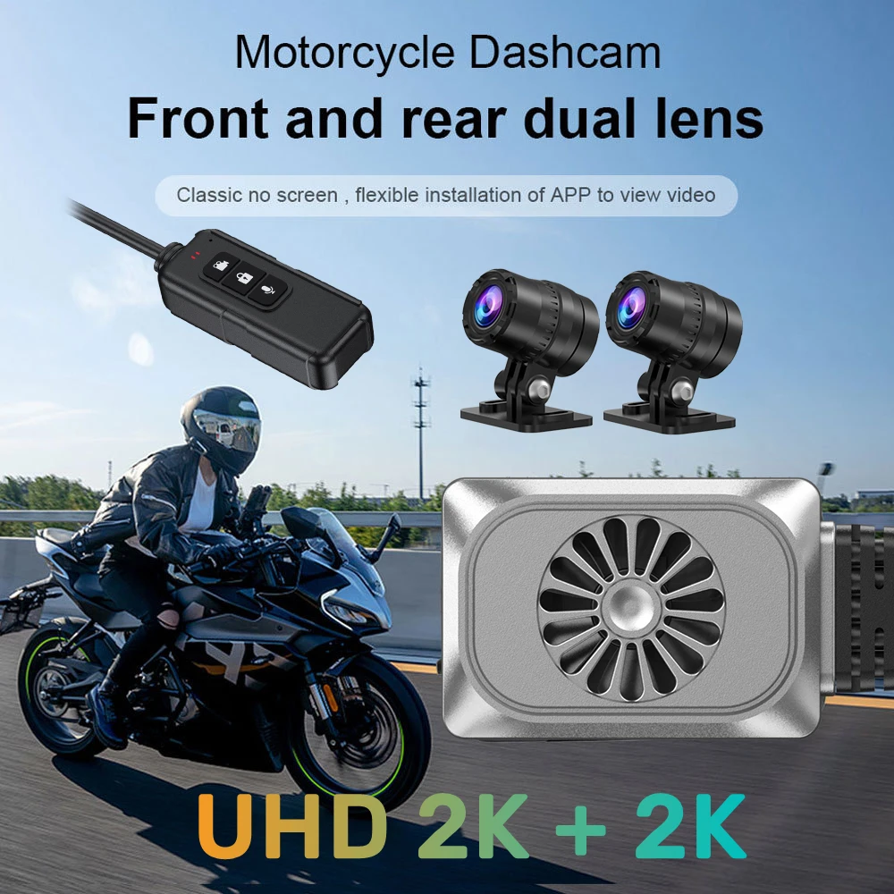 Мотоциклетная Камера UHD 2K Knights WiFi Двойная 1440P FHD Велосипедный Видеорегистратор Dash Cam Видеорегистратор с 24-часовым Парковочным Монитором Черный Ящик