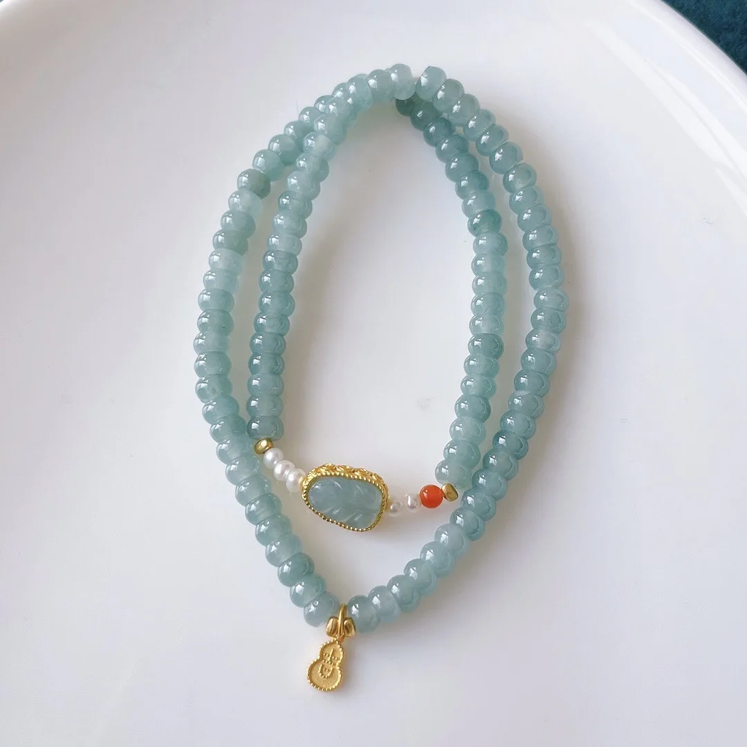 Натуральный Изумрудно-голубой Браслет, Бусины-Счеты, ожерелье из серебра 925 пробы в Китайском стиле