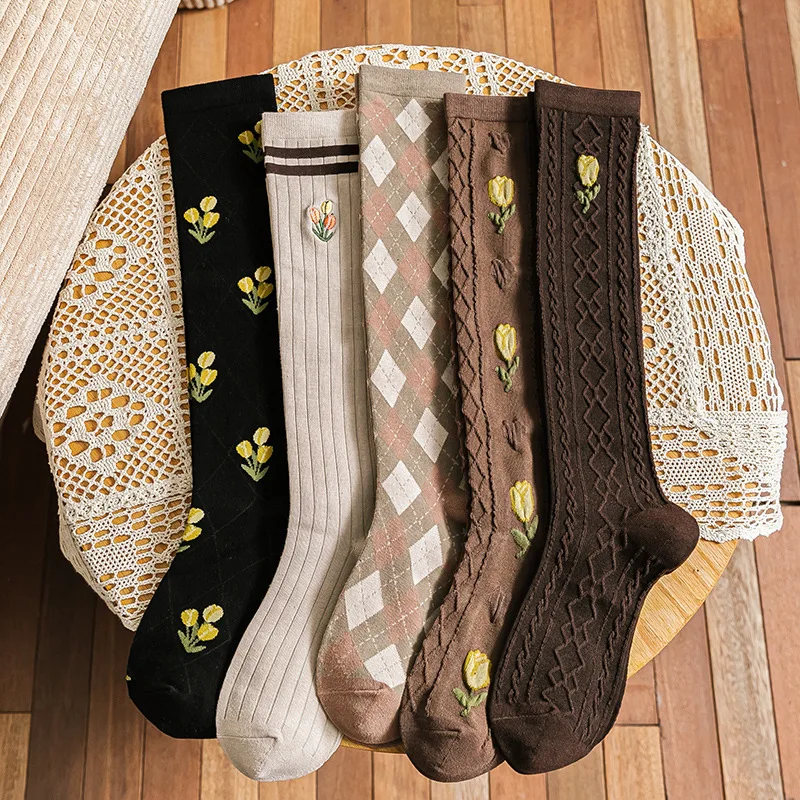 Новые медвежьи жаккардовые носки для телят, дышащие носки средней длины, корейская версия, носки с индивидуальным ворсом