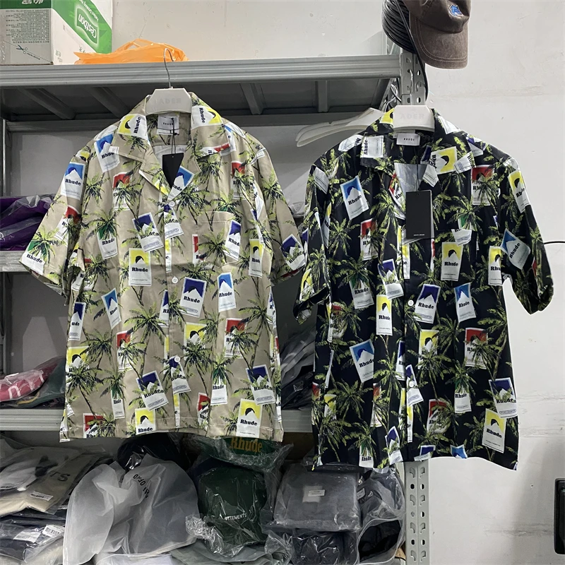 Новые рубашки Rhude для мужчин и женщин, рубашка с короткими рукавами из лунной кокосовой пальмы, топ