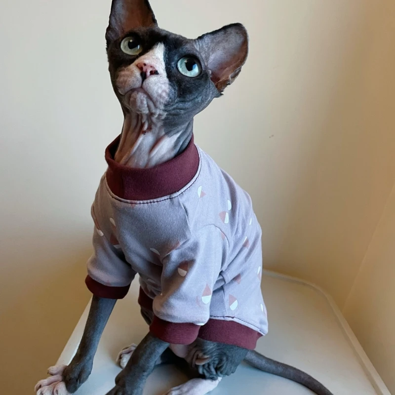 Одежда для кошек Sphynx, Хлопковая футболка с рисунком Лотоса, Пальто для Devon Rex, Мягкий комбинезон для кошек семейства фамильных, Осенне-весенняя верхняя одежда