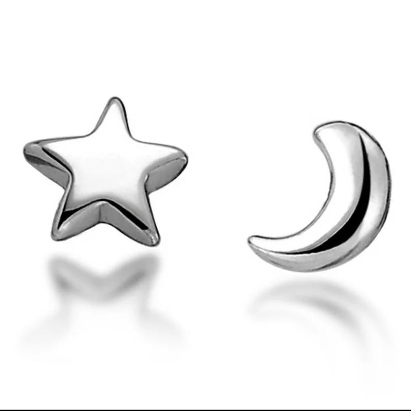 Серебристый цвет, Маленькие Свежие Лунные звезды, Серебряные Серьги Для Женщин, Серьги Для Девочек Из Стерлингового серебра-ювелирные изделия Brincos VES6338